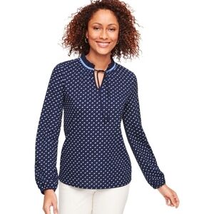 NEW Talbots PLEATED TIE NECK TOP - DOT